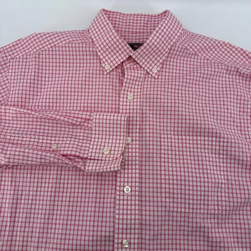 Vineyard Vines Murray Shirt Mens Large Pink Gingham Classic Fit Cotton Classic